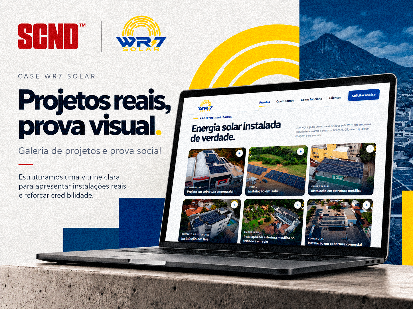 Apresentação visual do projeto WR7 Solar no portfólio da Second
